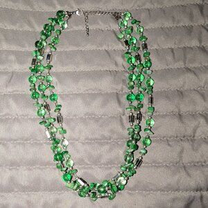 $1 with Bundle ~ Green Shell Chip Glass Bead Necklace 6295